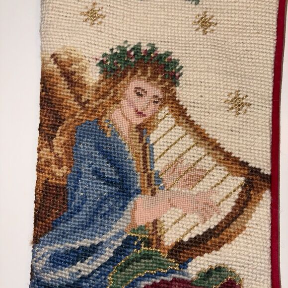 Vtg Christmas Needlepoint Stocking Angel Harp Doves 1991 Imperial Elegance - Picture 2 of 10